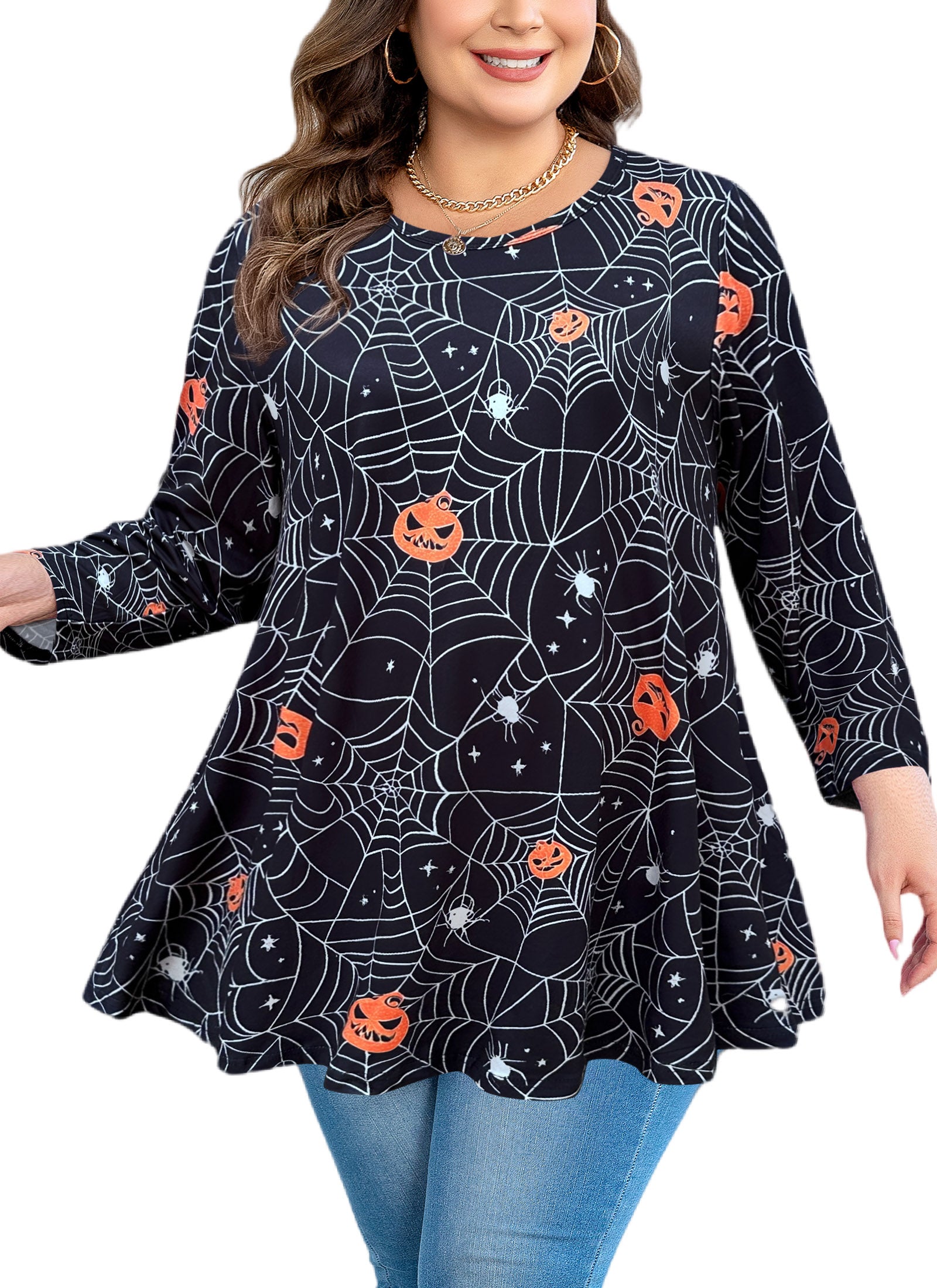 Womens Tunic 3/4 Sleeve Plus Size Tops Crew Neck Swing Flowy Loose Fit T-Shirt Blouses to Wear with Leggings