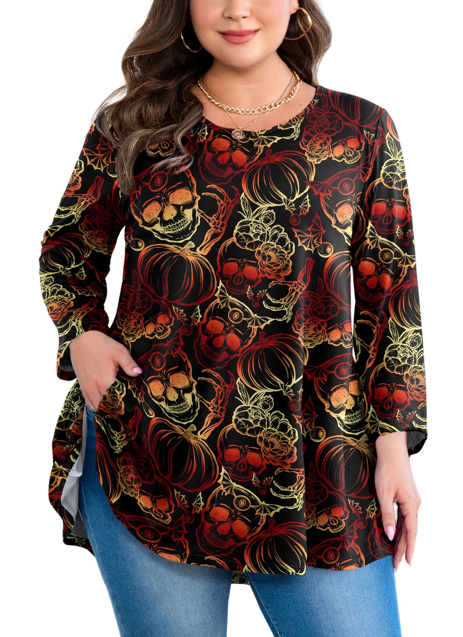 Womens Tunic 3/4 Sleeve Plus Size Tops Crew Neck Swing Flowy Loose Fit T-Shirt Blouses to Wear with Leggings