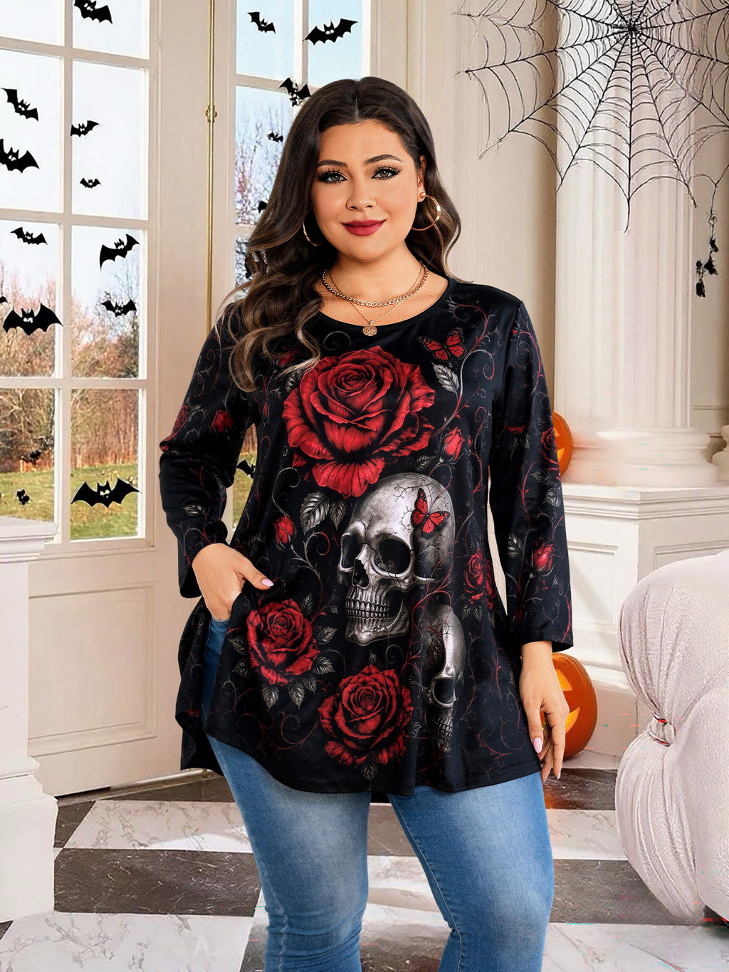 Women's Plus Size Swing Tunic Top | 3/4 Sleeve Flowy Blouse