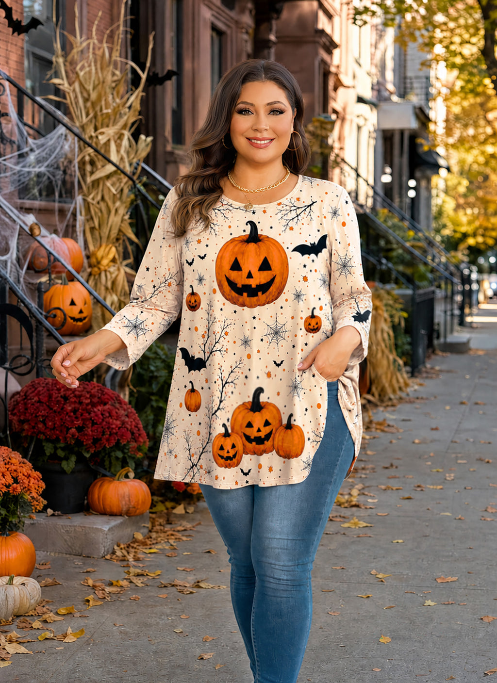 Plus Size Tops Womens Swing Tunic 3/4 Sleeve Flowy Long Blouses