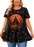 Black & Orange Halloween Tunic Top for Women – Flowy Swing Blouse, Plus Size