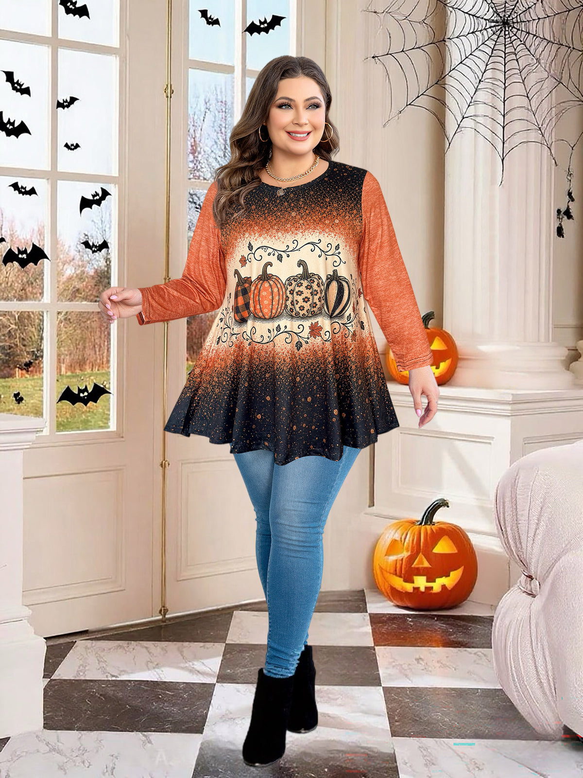 Plus Size Tops Womens Swing Tunic 3/4 Sleeve Flowy Long Blouses