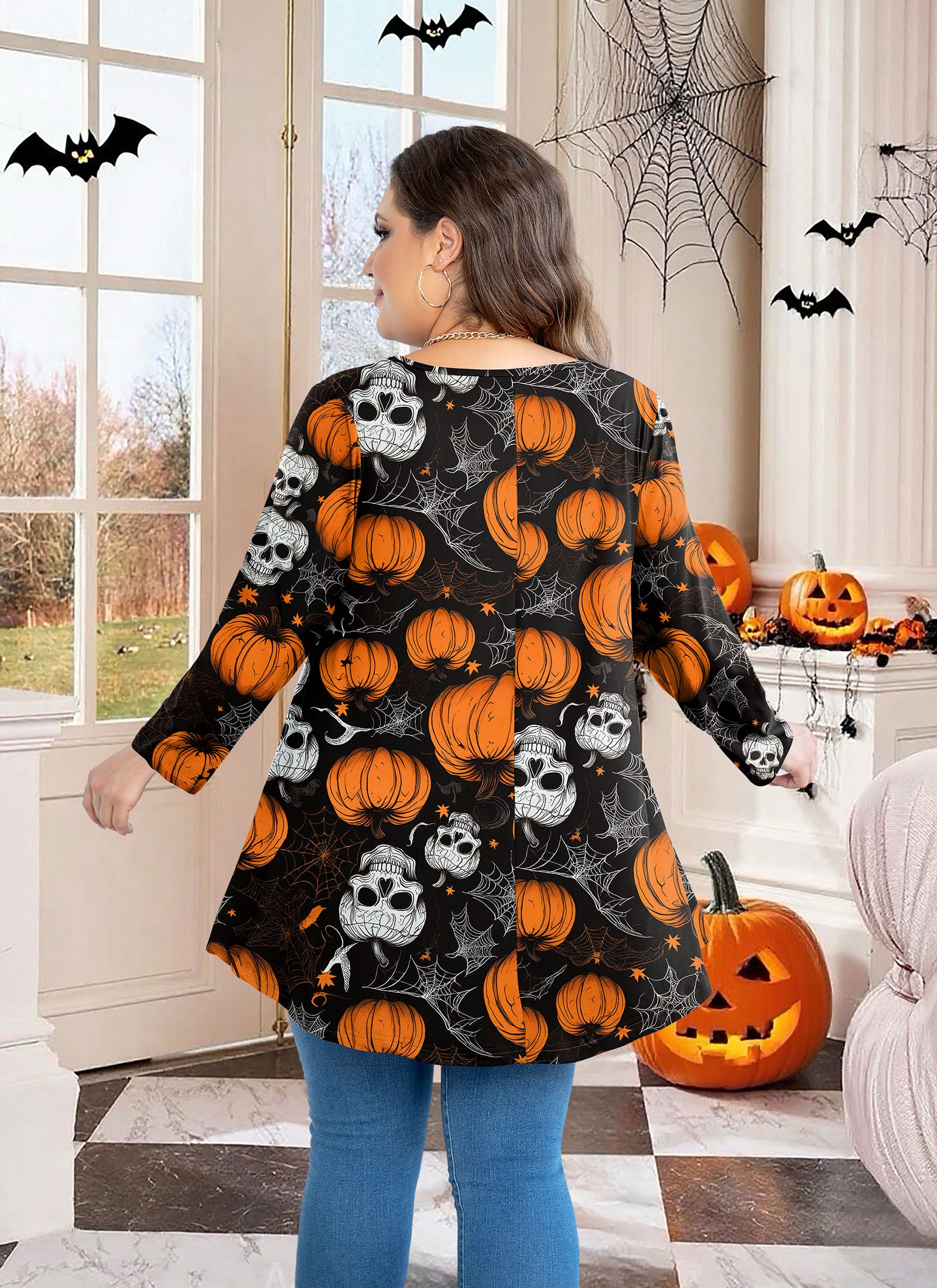 Womens Tunic 3/4 Sleeve Plus Size Tops Crew Neck Swing Flowy Loose Fit T-Shirt Blouses to Wear with Leggings