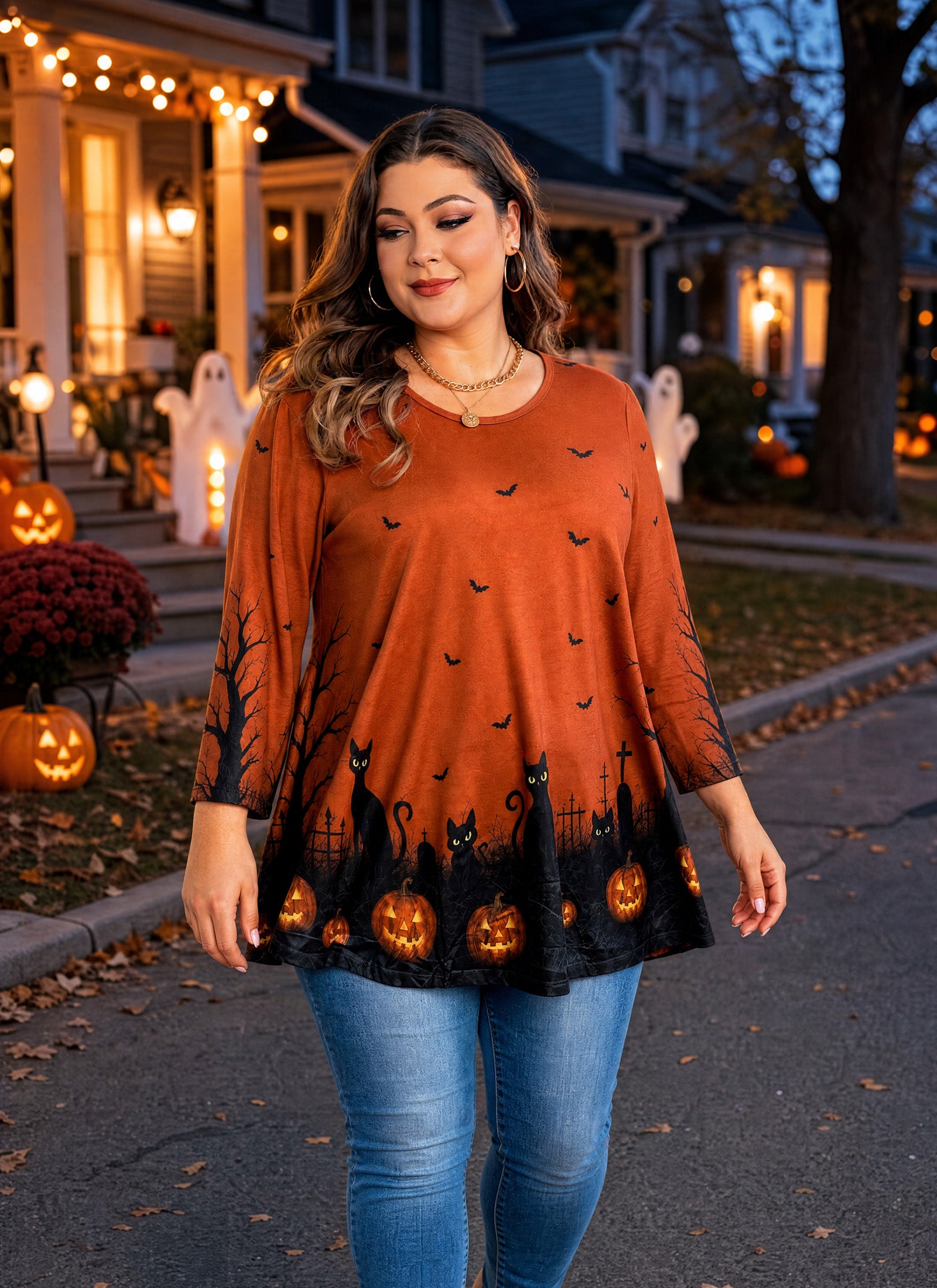 Womens Tunic Tops Plus Size 3/4 Sleeve Swing Flowy Blouses