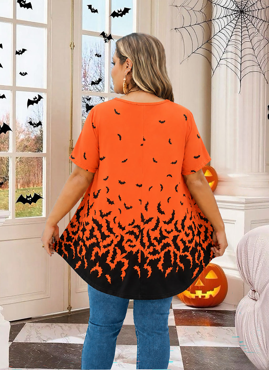 Tunic Tops for Women Plus Size Short Sleeve Crew Neck Swing Flare Loose T-Shirt Blouses to Wear with Leggings