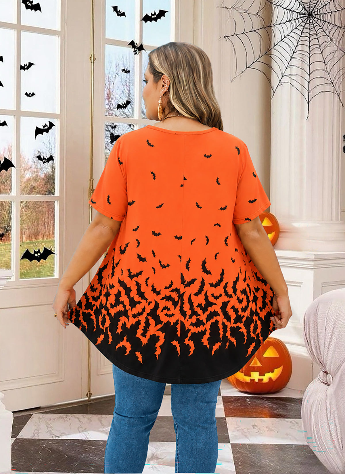 Tunic Tops for Women Plus Size Short Sleeve Crew Neck Swing Flare Loose T-Shirt Blouses to Wear with Leggings
