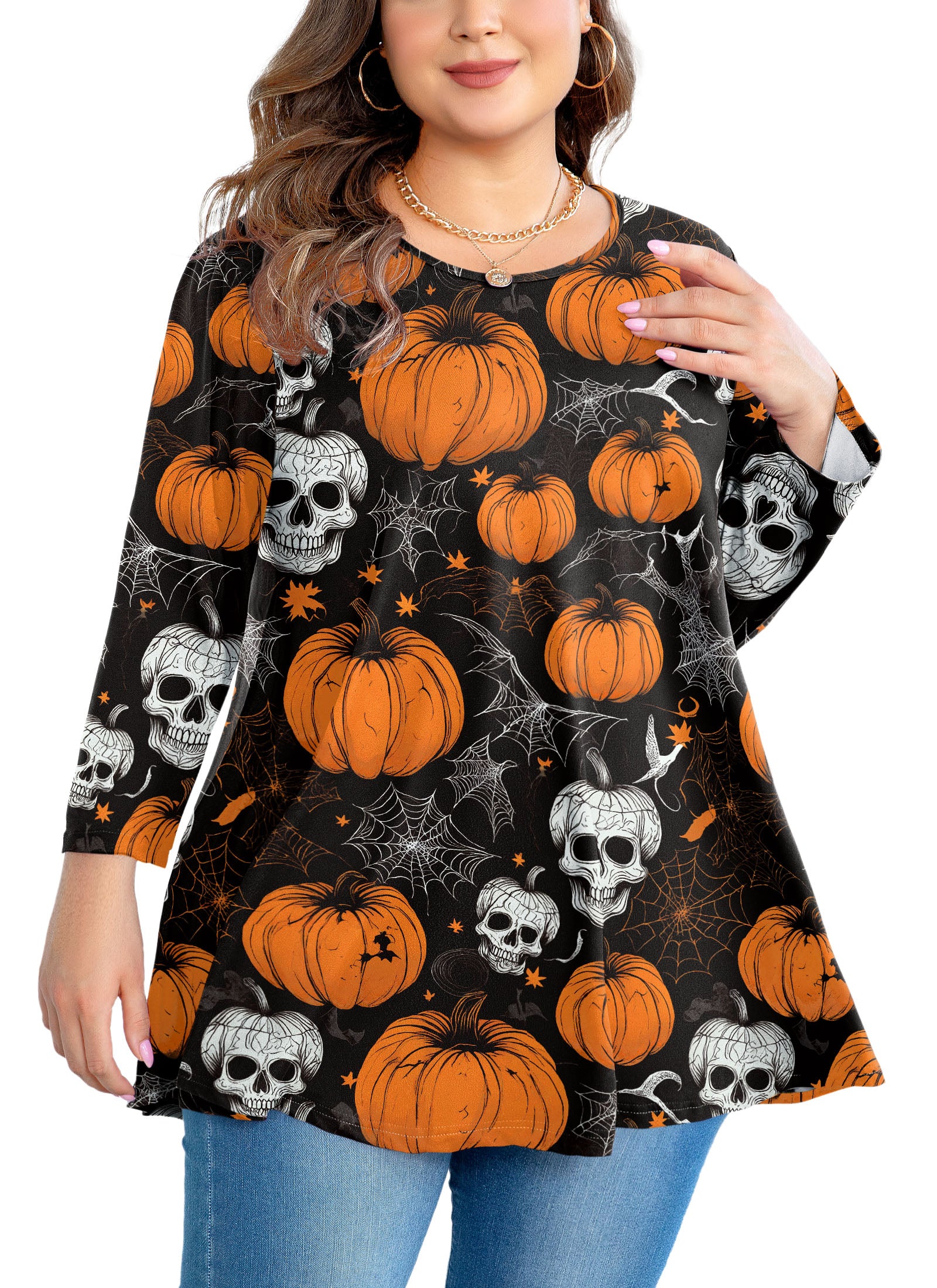 Womens Tunic 3/4 Sleeve Plus Size Tops Crew Neck Swing Flowy Loose Fit T-Shirt Blouses to Wear with Leggings