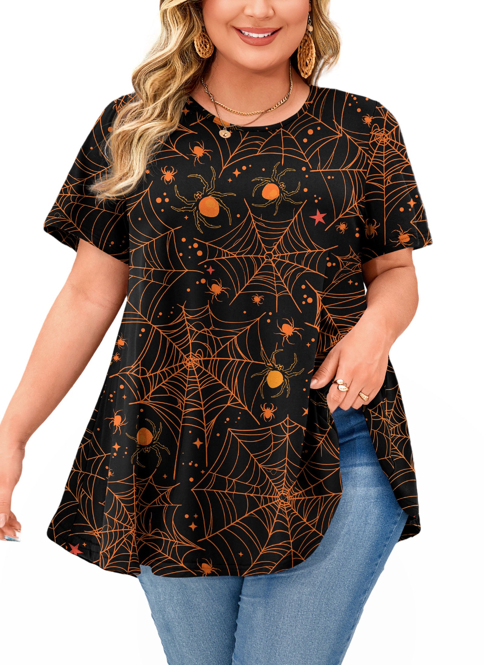 Womens Plus Size Tops Short Sleeve Swing Flare Flowy Tunic Loose Fit Summer Casual Blouses to Wear with Leggings
