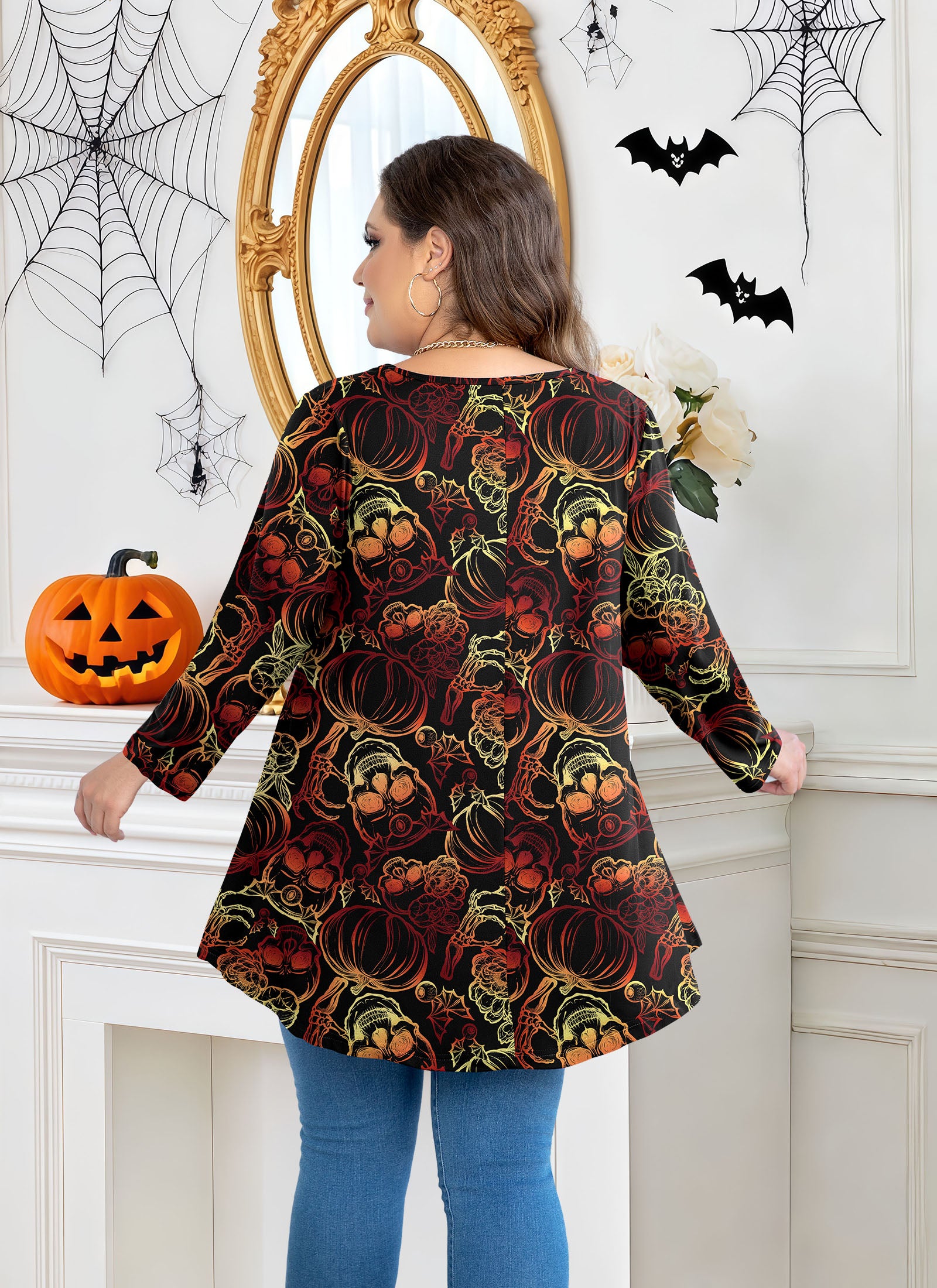 Womens Tunic 3/4 Sleeve Plus Size Tops Crew Neck Swing Flowy Loose Fit T-Shirt Blouses to Wear with Leggings