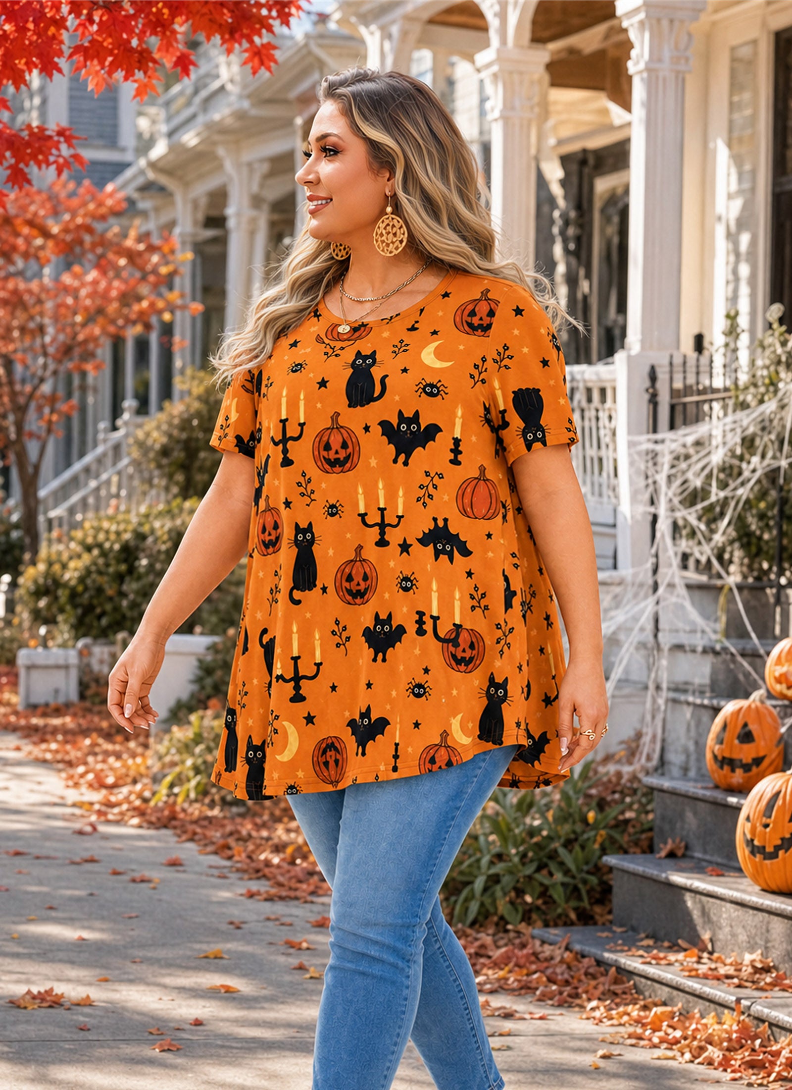 Tunic Tops for Women Plus Size Short Sleeve Crew Neck Swing Flare Loose T-Shirt Blouses to Wear with Leggings
