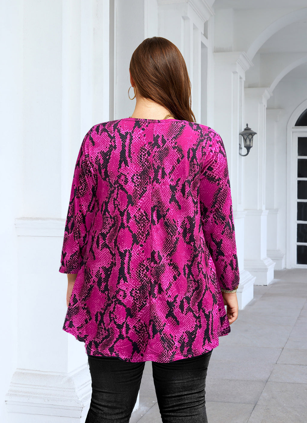 Womens Tunic 3/4 Sleeve Plus Size Tops Crew Neck Swing Flowy Loose Fit T-Shirt Blouses to Wear with Leggings