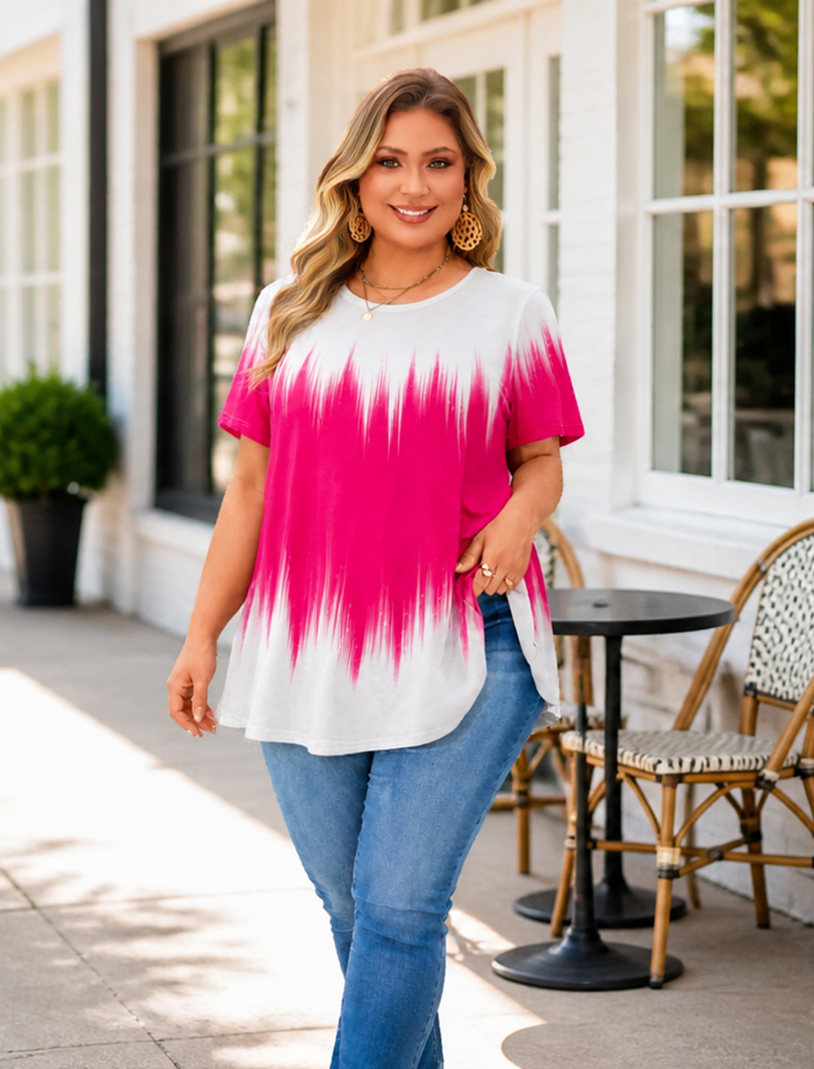 Women's Plus Size Short Sleeve Swing Tunic Top | Flowy Blouse