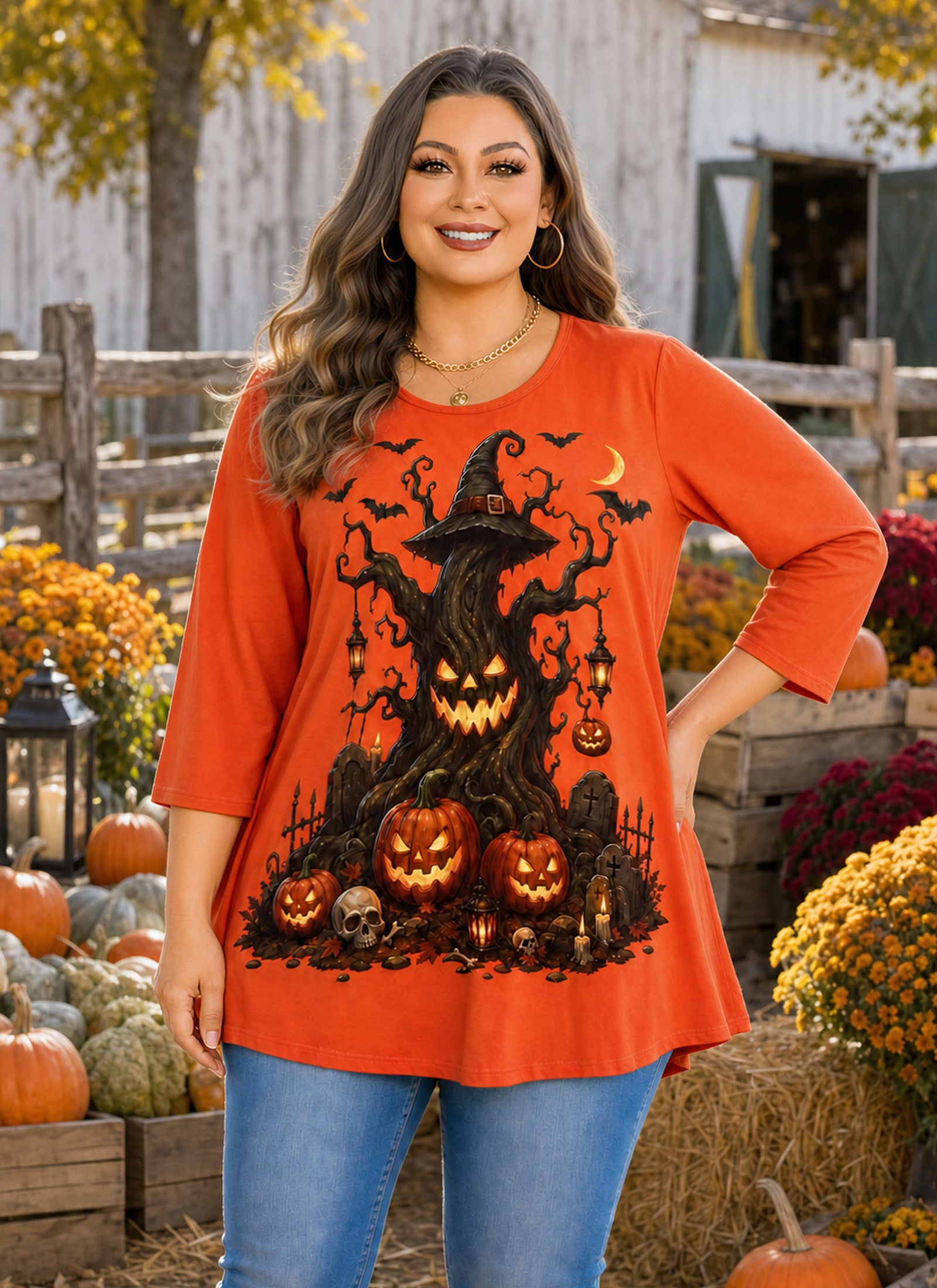 Women's Plus Size Swing Tunic Top | 3/4 Sleeve Flowy Blouse