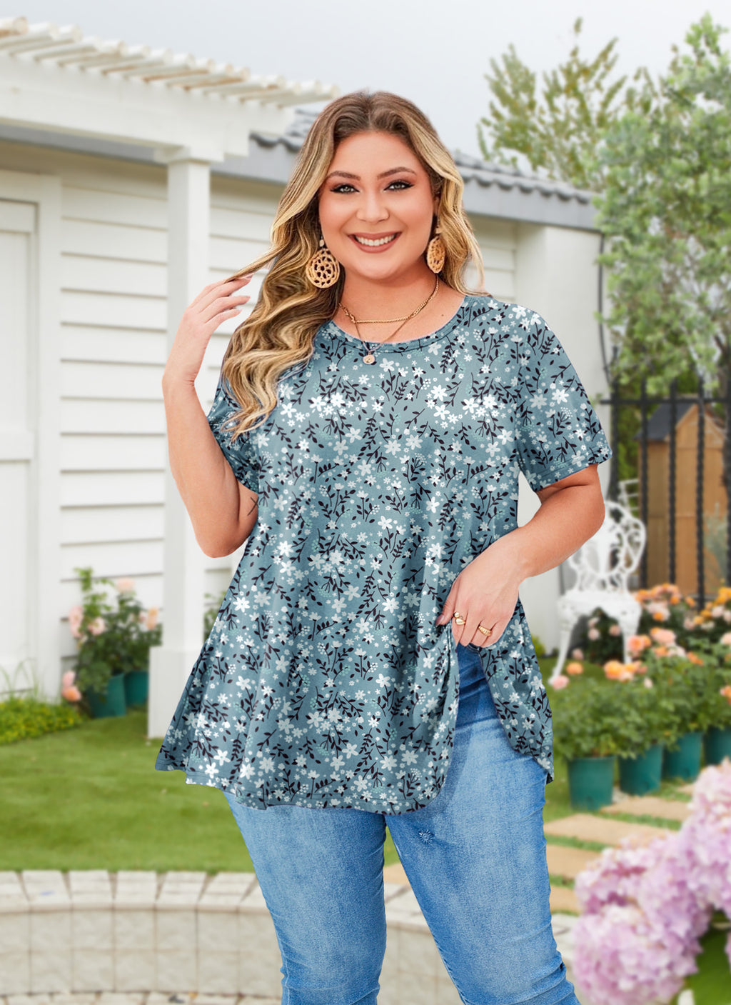 Womens Plus Size Tops Short Sleeve Swing Flare Flowy Tunic Loose Fit Summer Casual Blouses to Wear with Leggings
