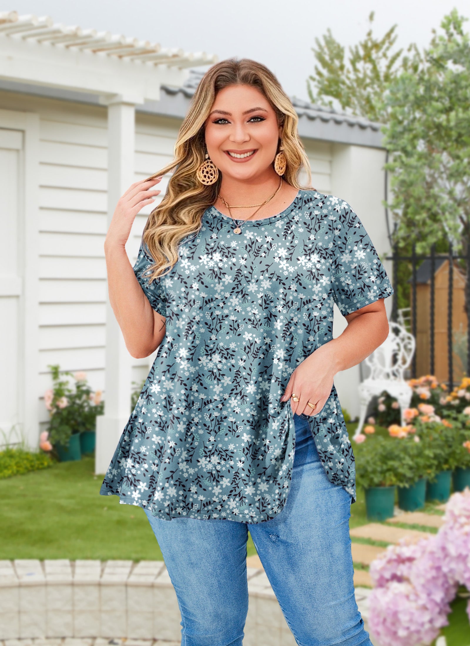 Womens Plus Size Tops Short Sleeve Swing Flare Flowy Tunic Loose Fit Summer Casual Blouses to Wear with Leggings