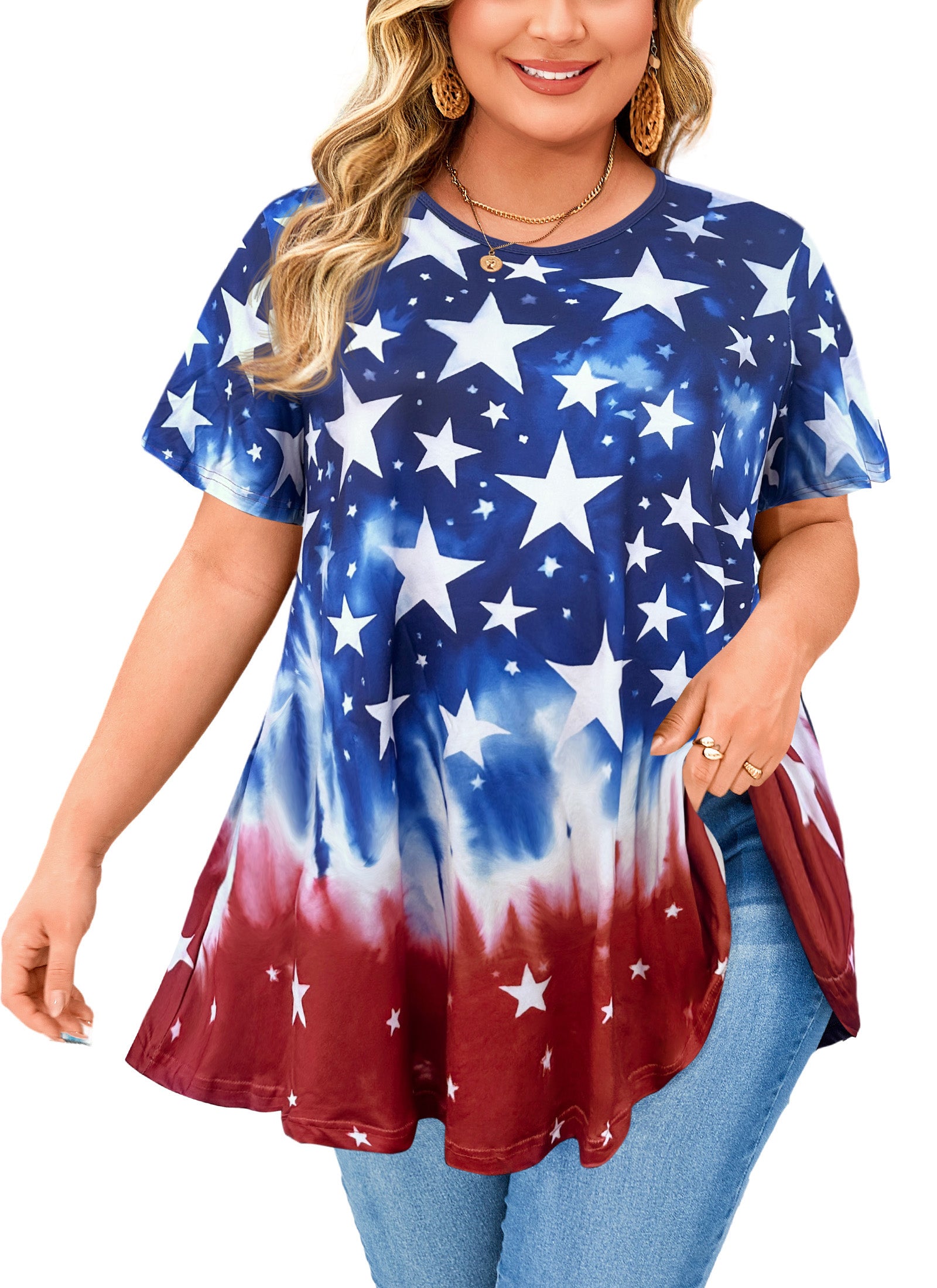 Tunic Tops for Women Plus Size Short Sleeve Crew Neck Swing Flare Loose T-Shirt Blouses to Wear with Leggings