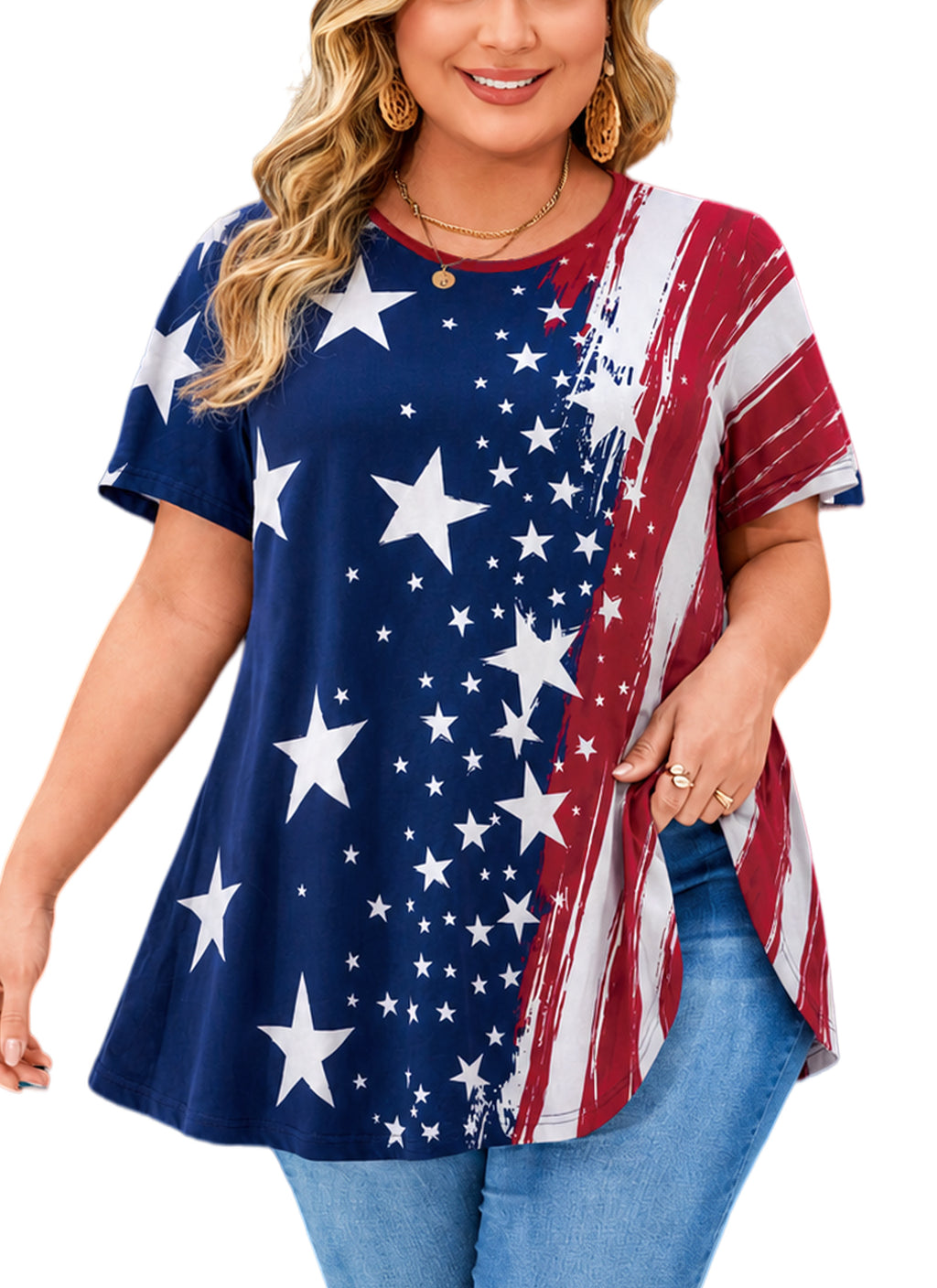 Womens Plus Size Tops Short Sleeve Swing Flare Flowy Tunic Loose Fit Summer Casual Blouses to Wear with Leggings