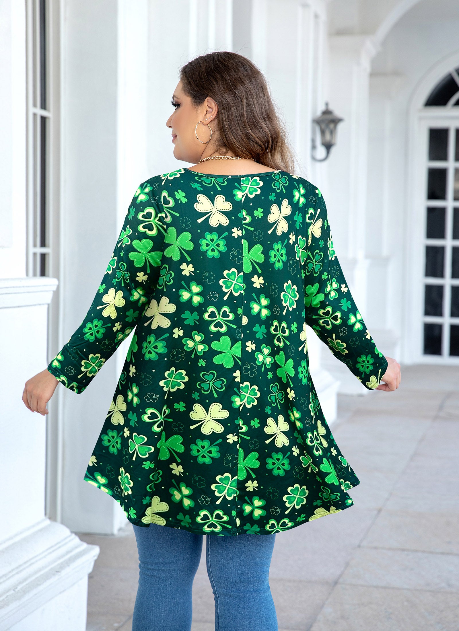 Womens Tunic Tops 3/4 Sleeve Plus Size Crew Neck Swing Flare Loose Fit T-Shirt Blouses to Wear with Leggings
