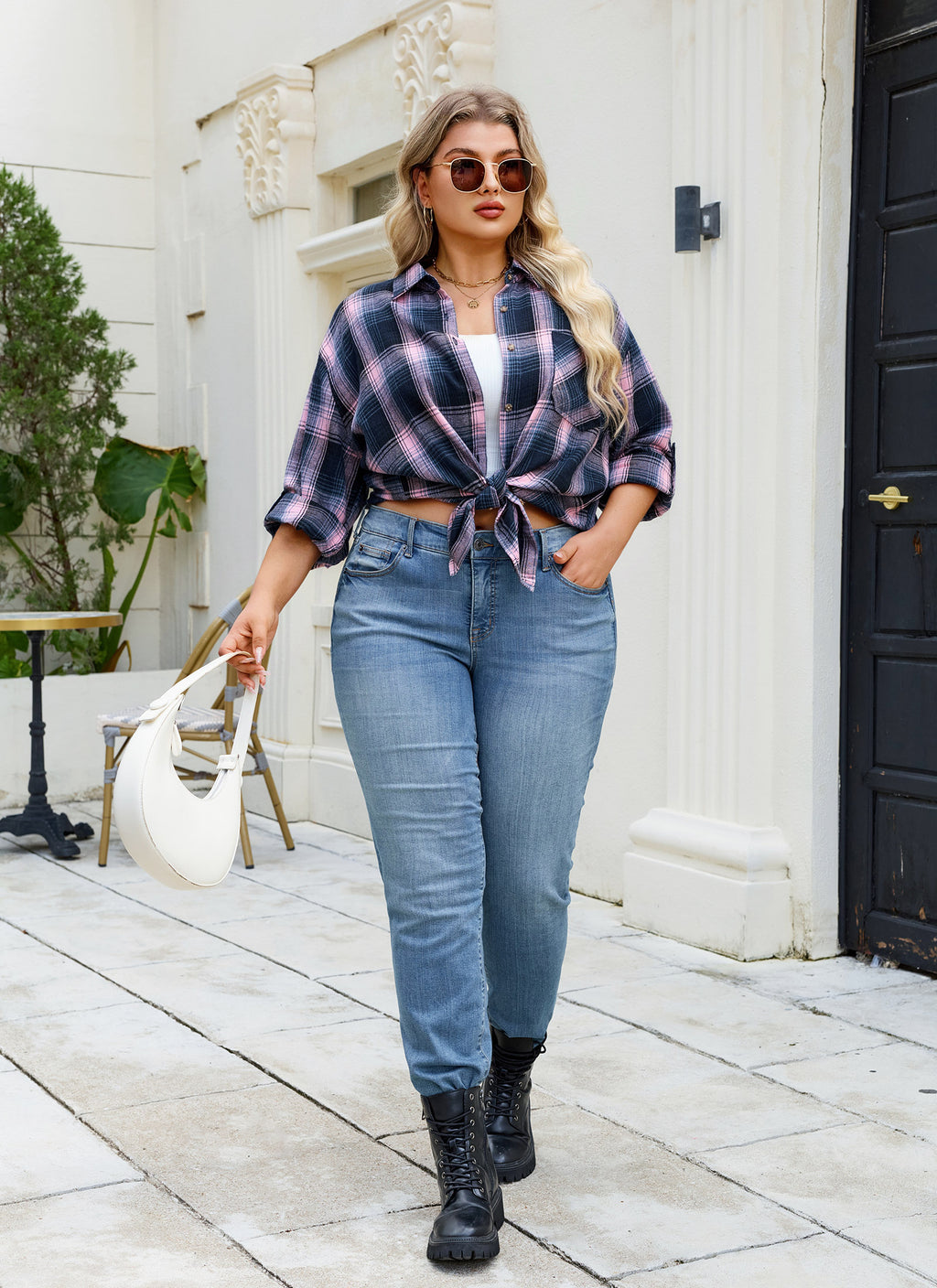 Womens Plus Size Flannel Shirts Long Sleeve Button Down Plaid Shirt Roll Up Oversize Checkered Blouse Top Fall