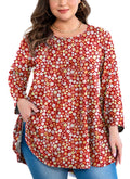 Womens Tunic Tops 3/4 Sleeve Plus Size Crew Neck Swing Flare Loose Fit T-Shirt Blouses to Wear with Leggings