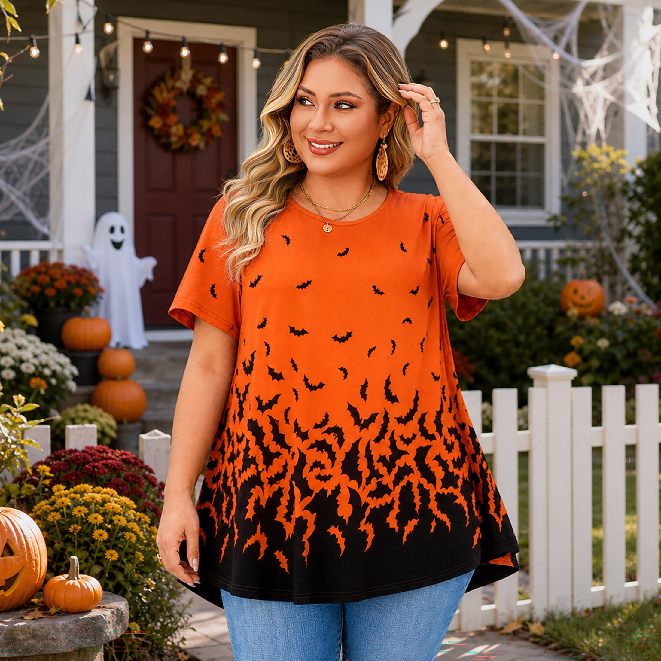 Tunic Tops for Women Plus Size Short Sleeve Crew Neck Swing Flare Loose T-Shirt Blouses to Wear with Leggings