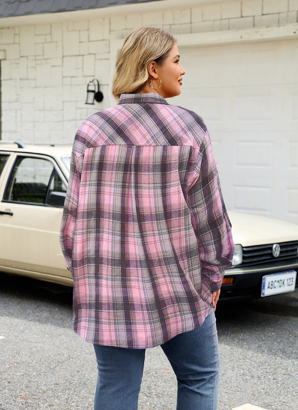 Womens Plus Size Flannel Shirts Long Sleeve Button Down Plaid Shirt Roll Up Oversize Checkered Blouse Top Fall