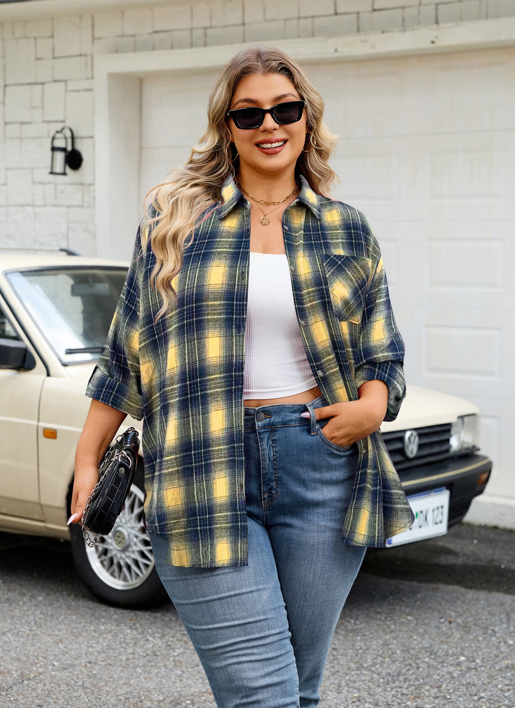 Womens Plus Size Flannel Shirts Long Sleeve Button Down Plaid Shirt Roll Up Oversize Checkered Blouse Top Fall