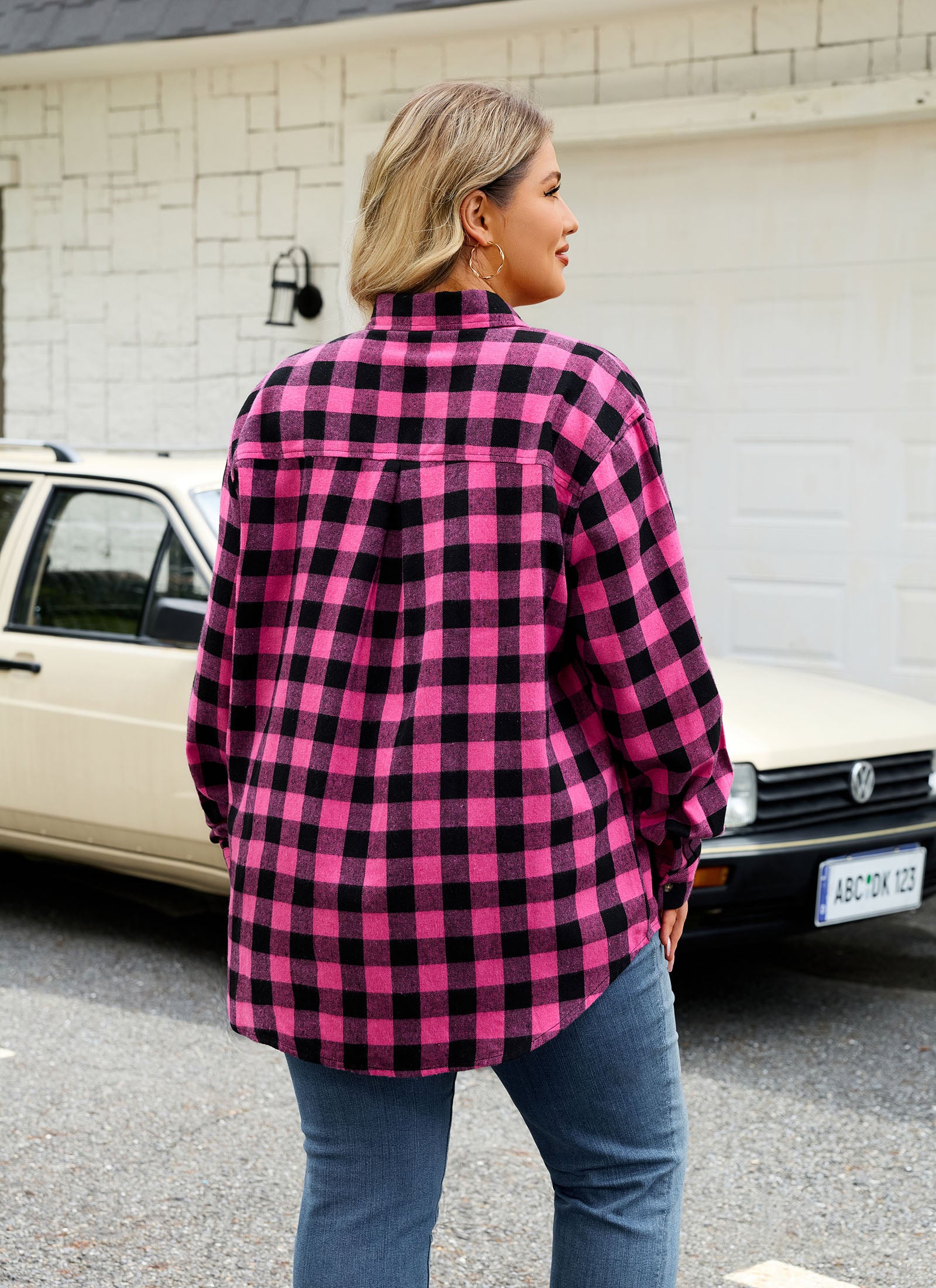 Womens Plus Size Flannel Shirts Long Sleeve Button Down Plaid Shirt Roll Up Oversize Checkered Blouse Top Fall