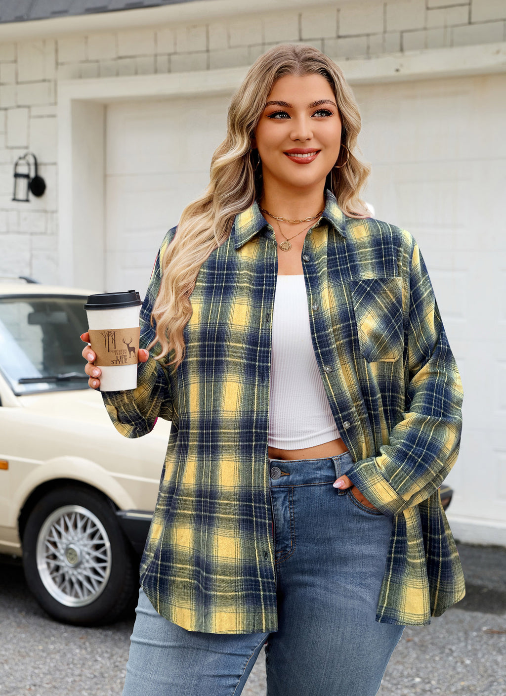 Womens Plus Size Flannel Shirts Long Sleeve Button Down Plaid Shirt Roll Up Oversize Checkered Blouse Top Fall