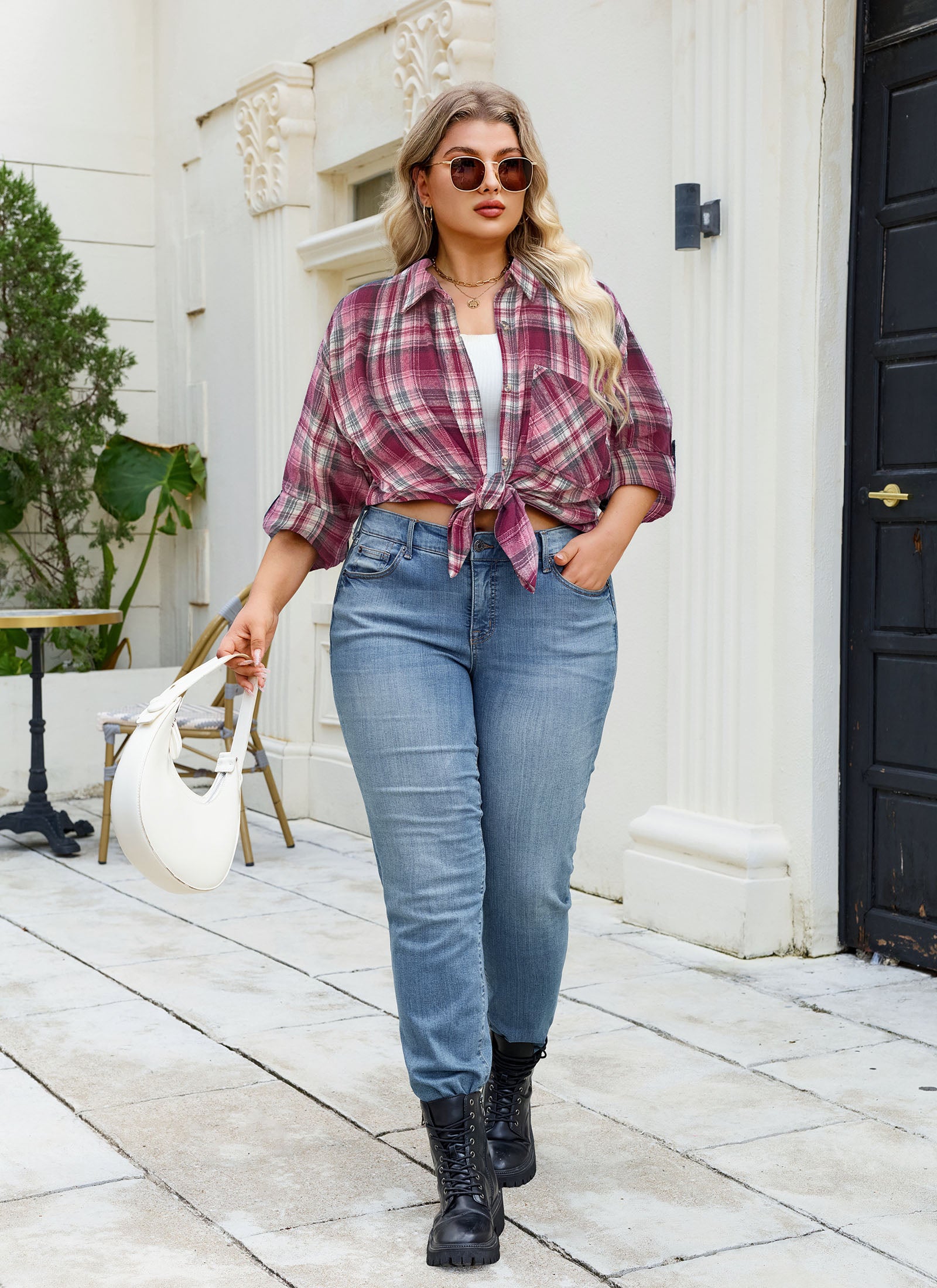 Womens Plus Size Flannel Shirts Long Sleeve Button Down Plaid Shirt Roll Up Oversize Checkered Blouse Top Fall