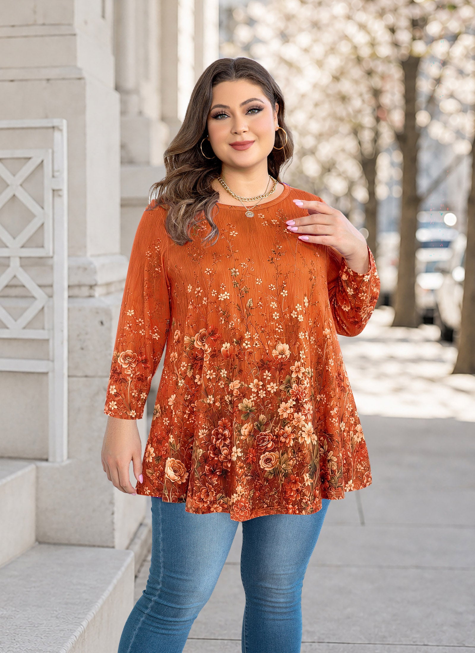 Women's Plus Size Swing Tunic Top | 3/4 Sleeve Flowy Blouse
