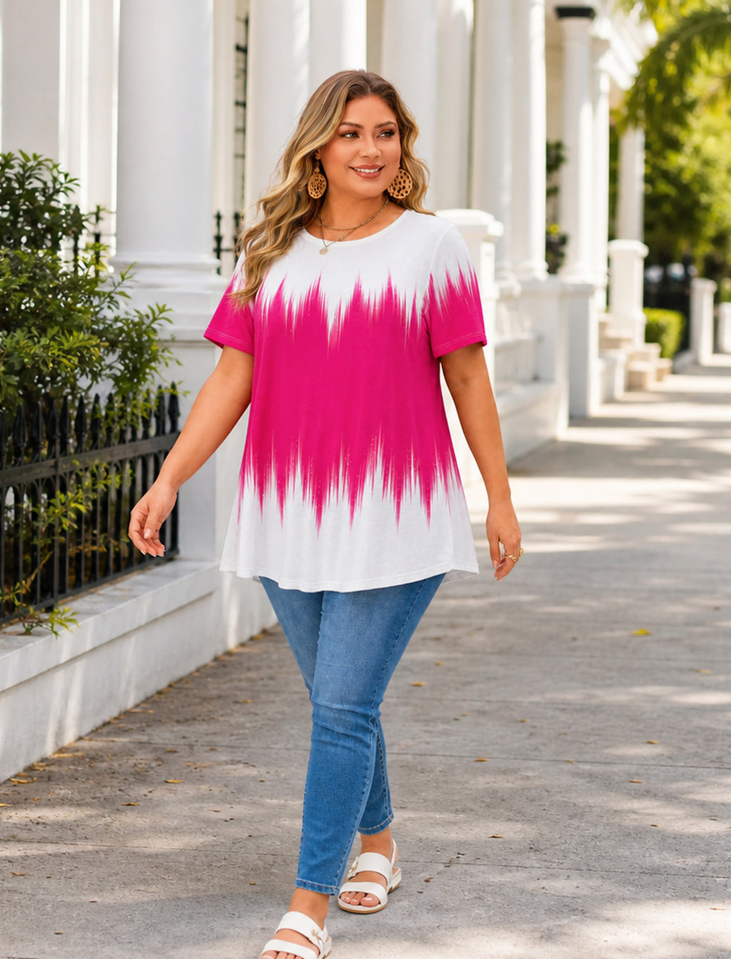 Women's Plus Size Short Sleeve Swing Tunic Top | Flowy Blouse