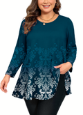 Tunic Tops for Women Plus Size 3/4 Sleeve Crew Neck Swing Flare Loose T-Shirt Blouses to Wear with Leggings