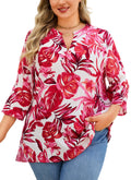 Plus Size Tops 3/4 Sleeve Boho Blouses Dressy Casual V Neck Tunic Loose Fit Floral Peasant Shirts