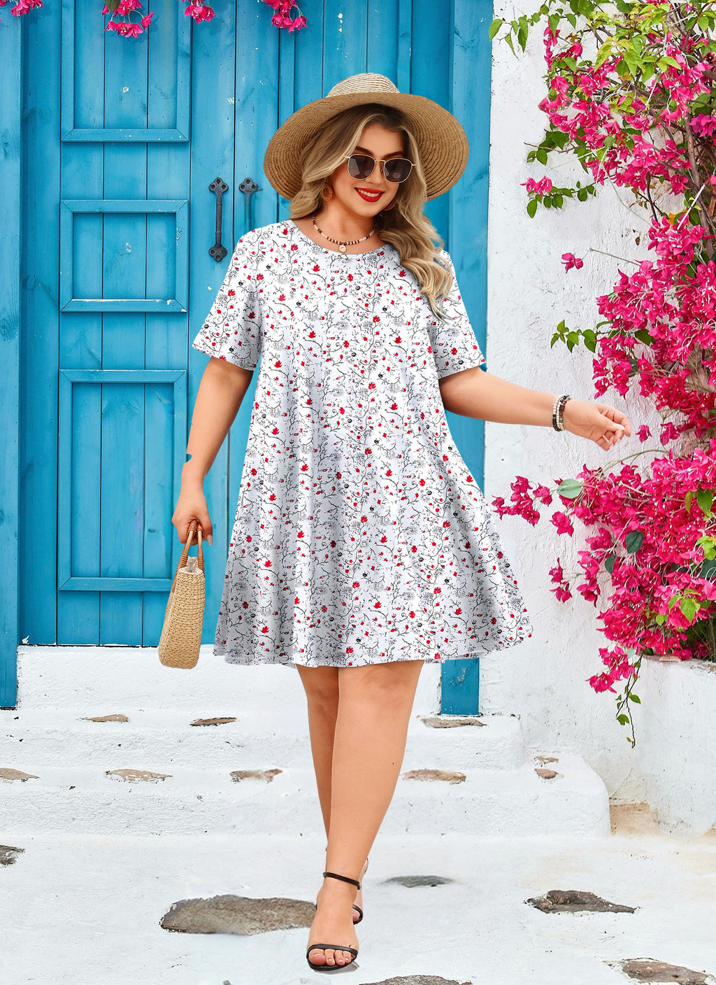 Women's Casual T-Shirt Dress Plus Size Summer Short Sleeve Crewneck Swing Dresses Beach Vacation