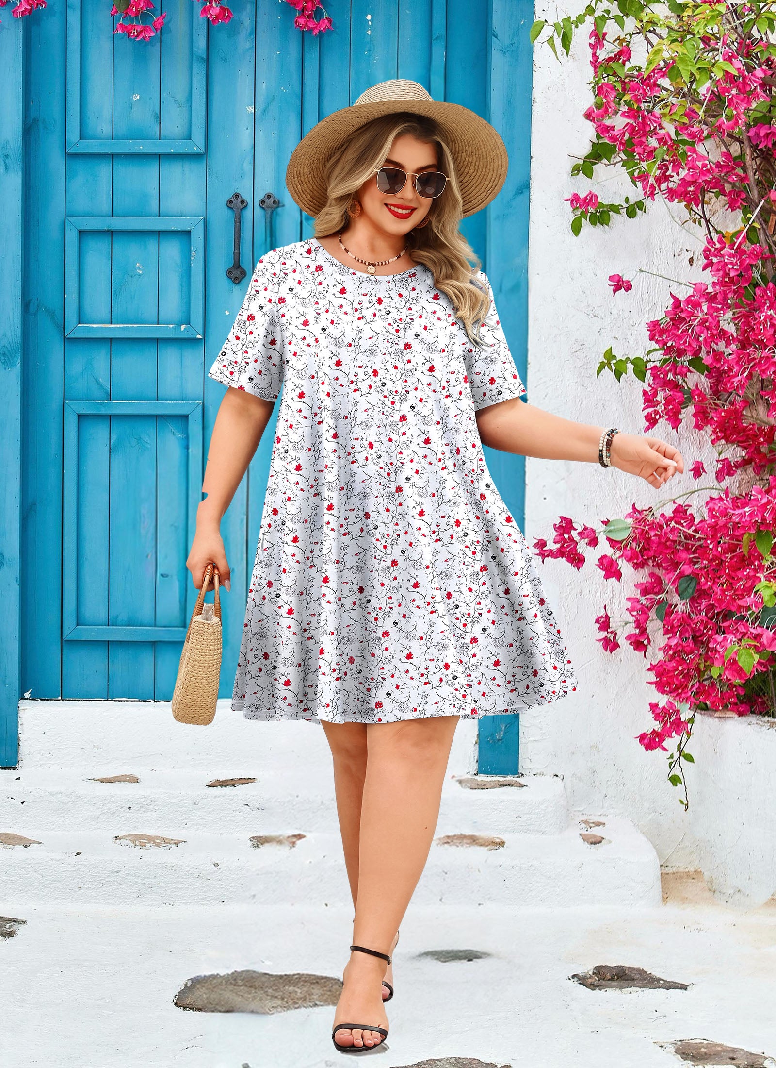 Women's Casual T-Shirt Dress Plus Size Summer Short Sleeve Crewneck Swing Dresses Beach Vacation