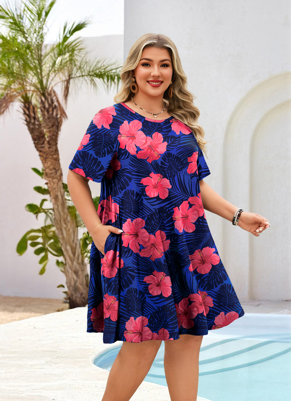 Women's Casual T-Shirt Dress Plus Size Summer Short Sleeve Crewneck Swing Dresses Beach Vacation