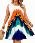 Women's Colorblock Sleeveless Tank Dress with Pockets – Casual Loose Fit, Plus Size, White Orange Teal