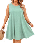 Women's Sleeveless Tank Dress with Pockets – Casual Loose Fit, Plus Size, Sage Green