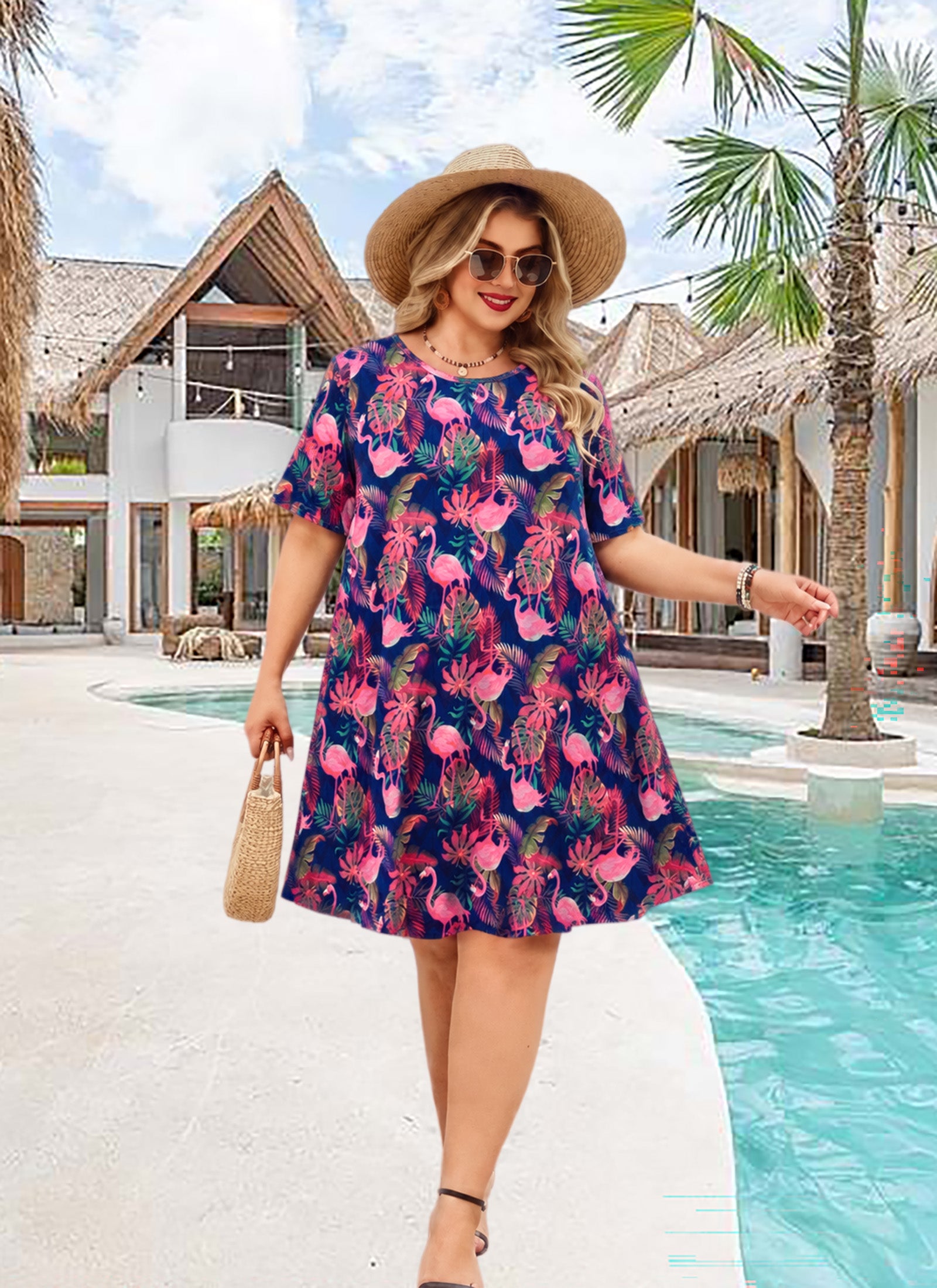 Women's Casual T-Shirt Dress Plus Size Summer Short Sleeve Crewneck Swing Dresses Beach Vacation