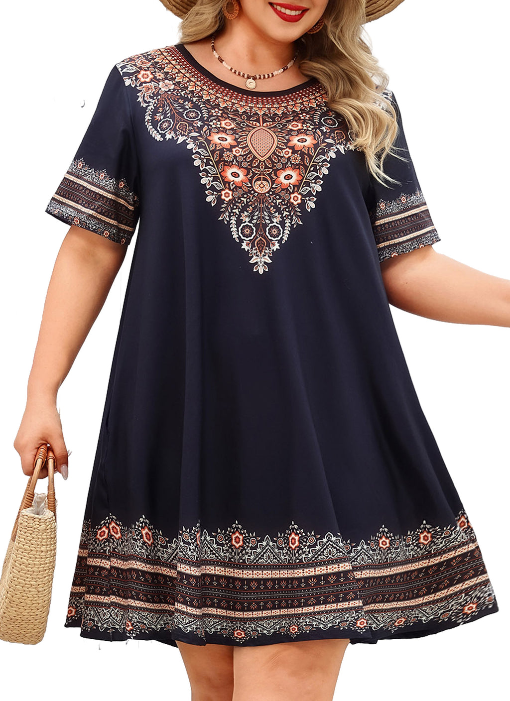 Women's Casual T-Shirt Dress Plus Size Summer Short Sleeve Crewneck Swing Dresses Beach Vacation
