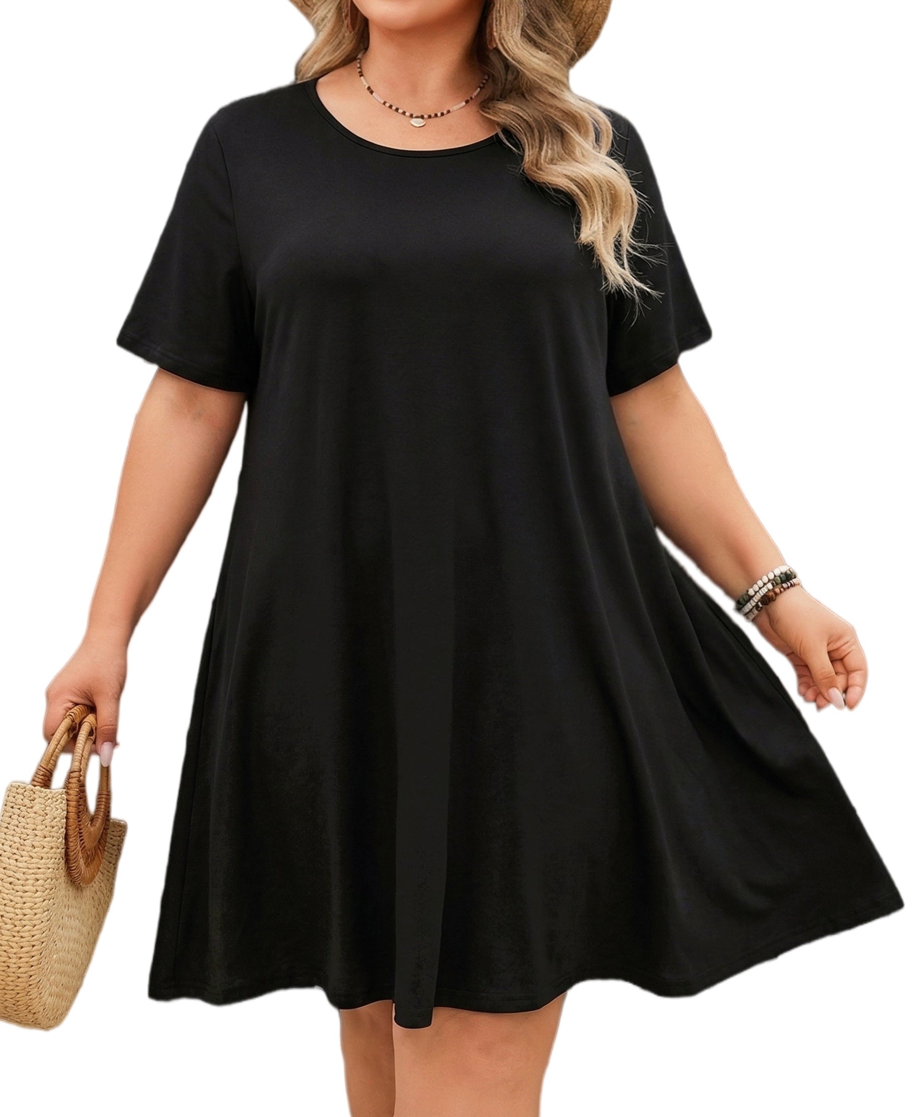 Women's Casual T-Shirt Dress Plus Size Summer Short Sleeve Crewneck Swing Dresses Beach Vacation