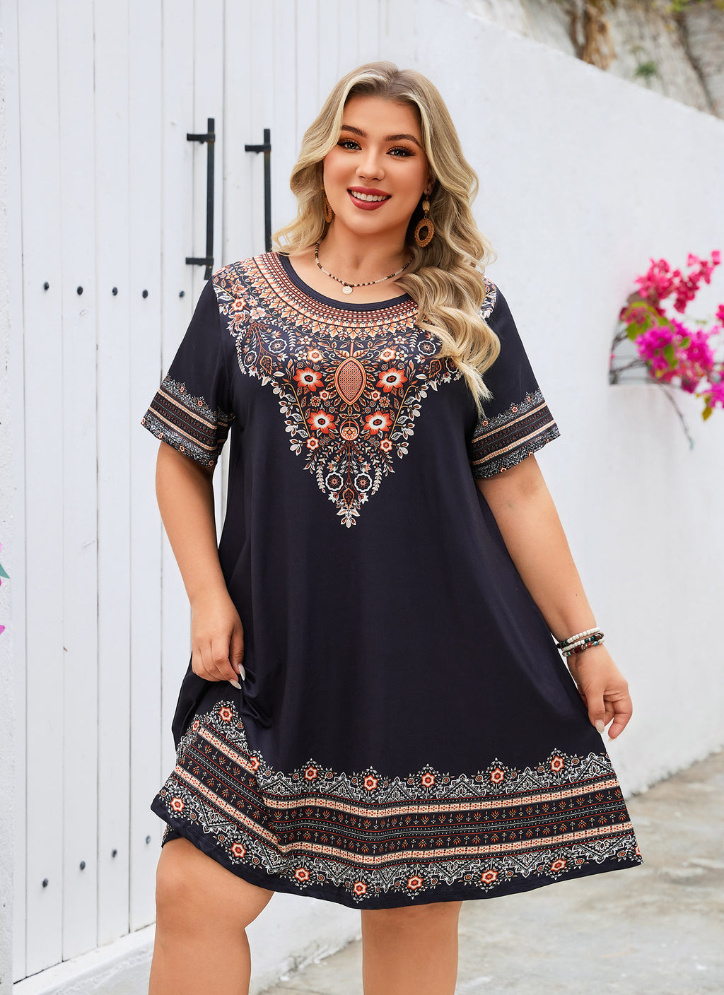 Women's Casual T-Shirt Dress Plus Size Summer Short Sleeve Crewneck Swing Dresses Beach Vacation