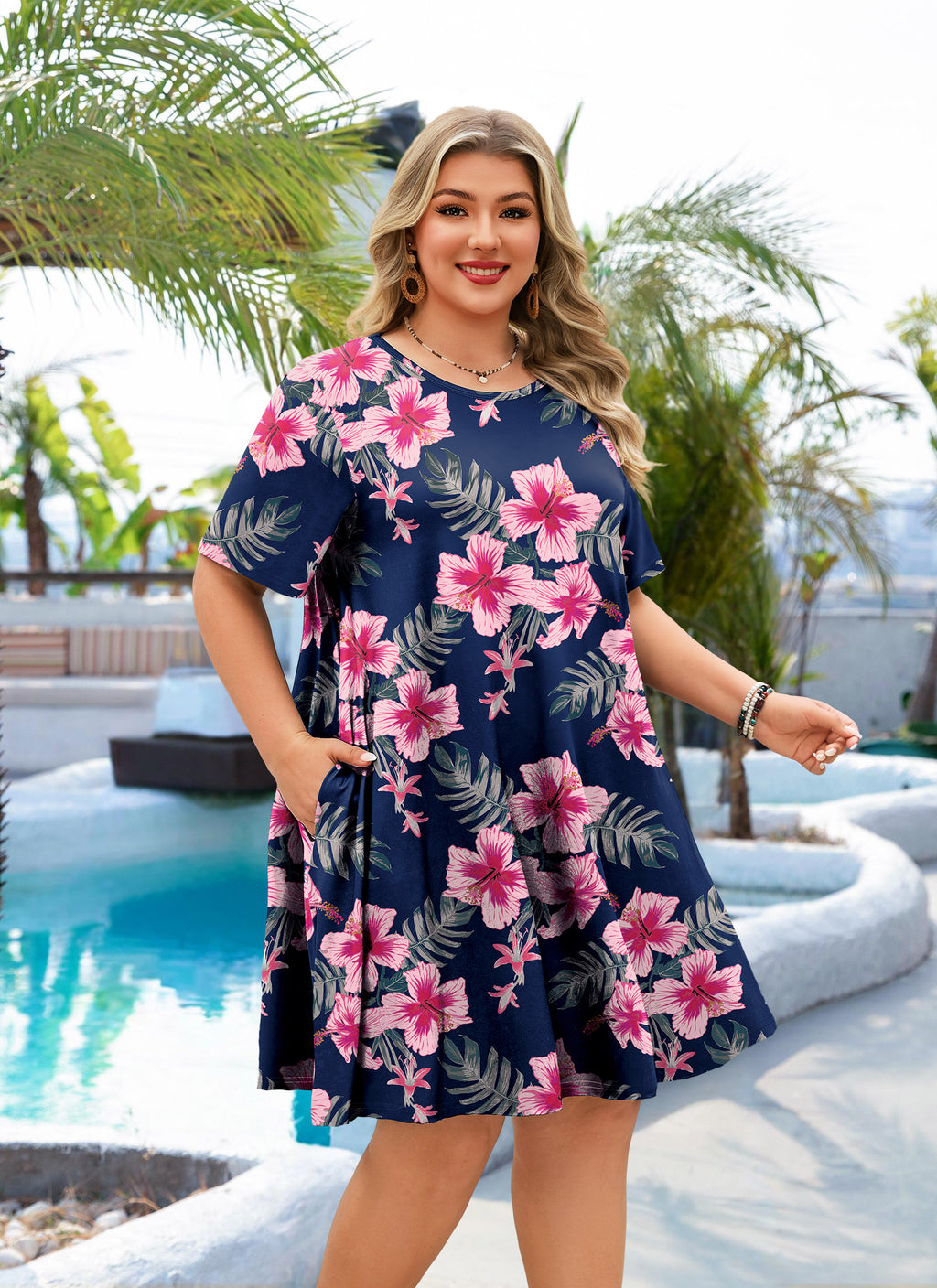 Women's Casual T-Shirt Dress Plus Size Summer Short Sleeve Crewneck Swing Dresses Beach Vacation