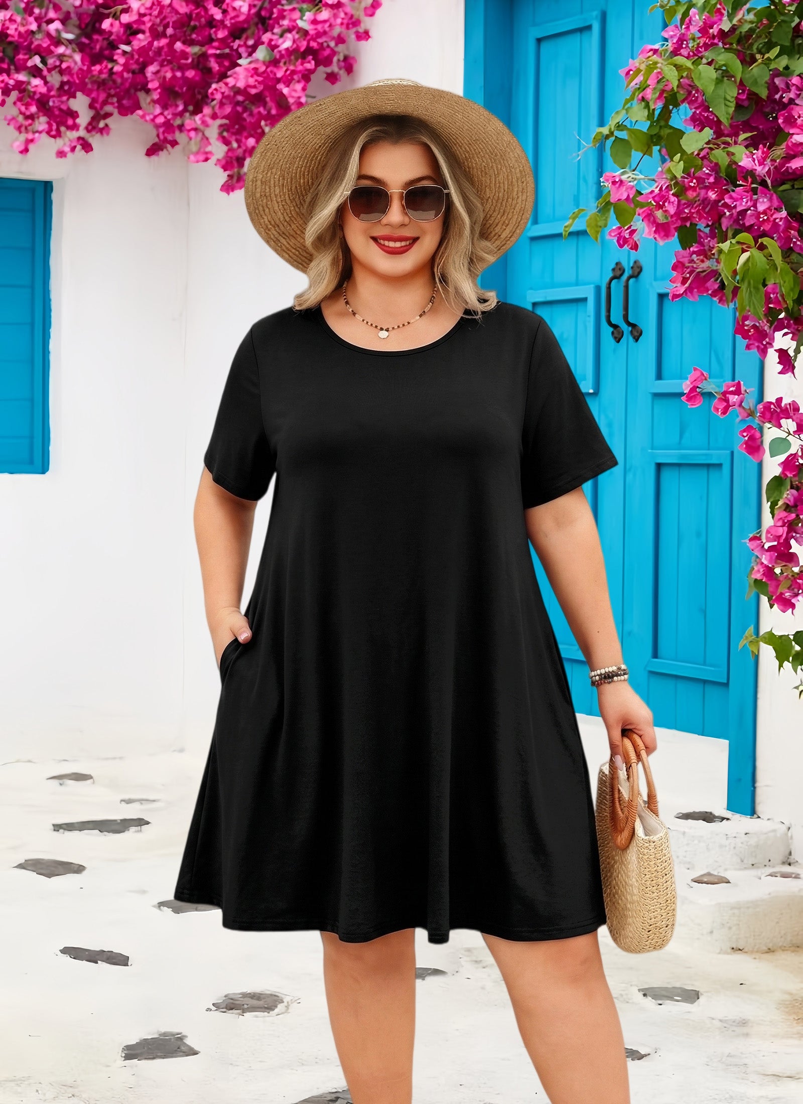 Women's Casual T-Shirt Dress Plus Size Summer Short Sleeve Crewneck Swing Dresses Beach Vacation