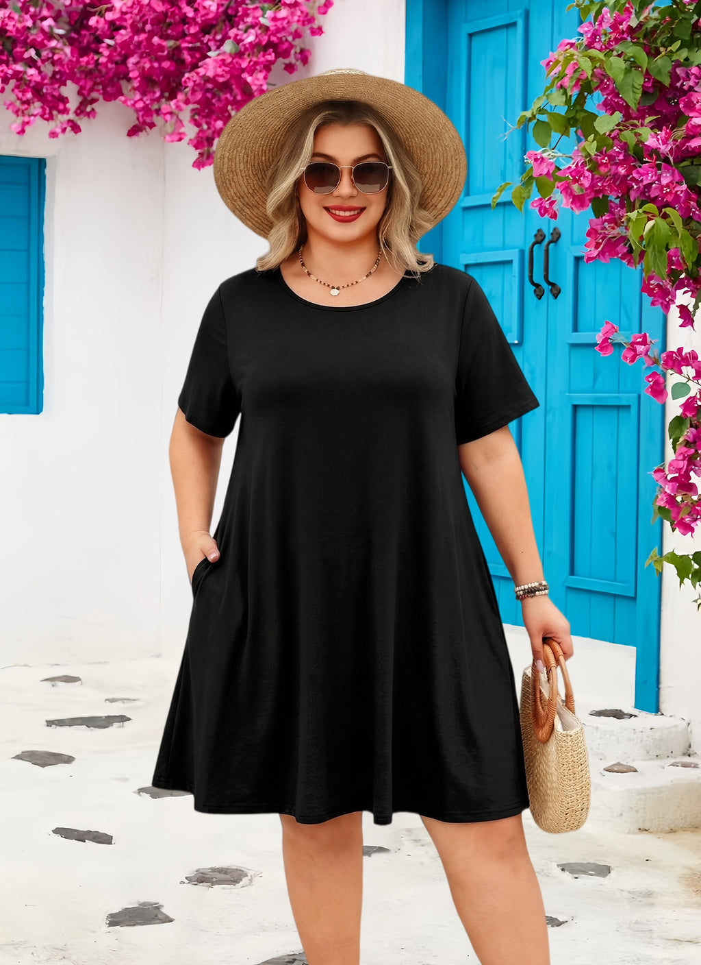 Women's Casual T-Shirt Dress Plus Size Summer Short Sleeve Crewneck Swing Dresses Beach Vacation