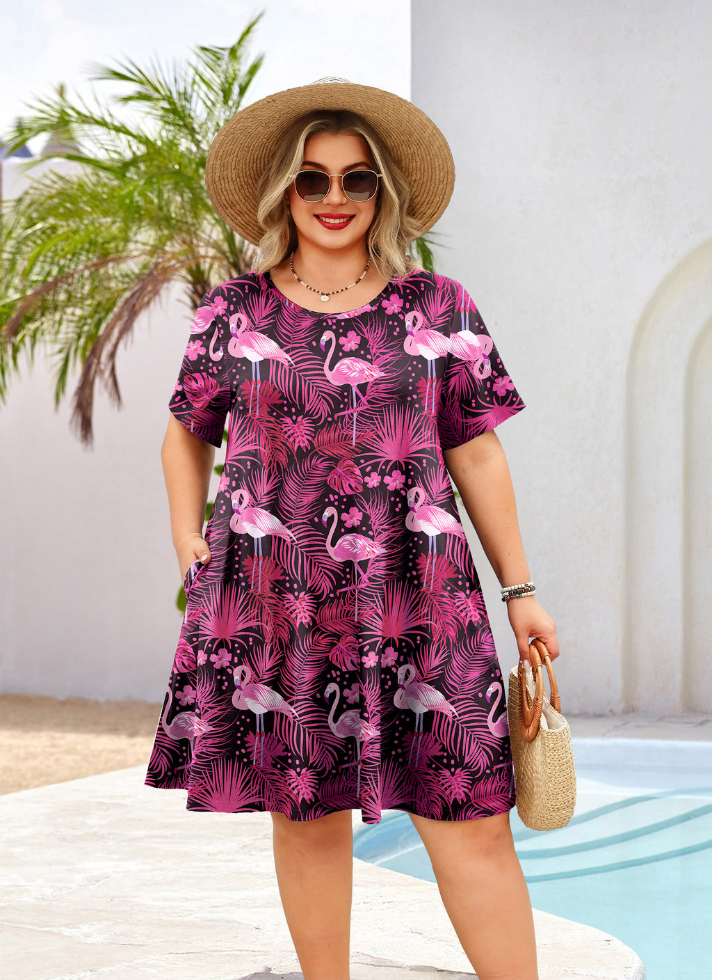 Women's Casual T-Shirt Dress Plus Size Summer Short Sleeve Crewneck Swing Dresses Beach Vacation