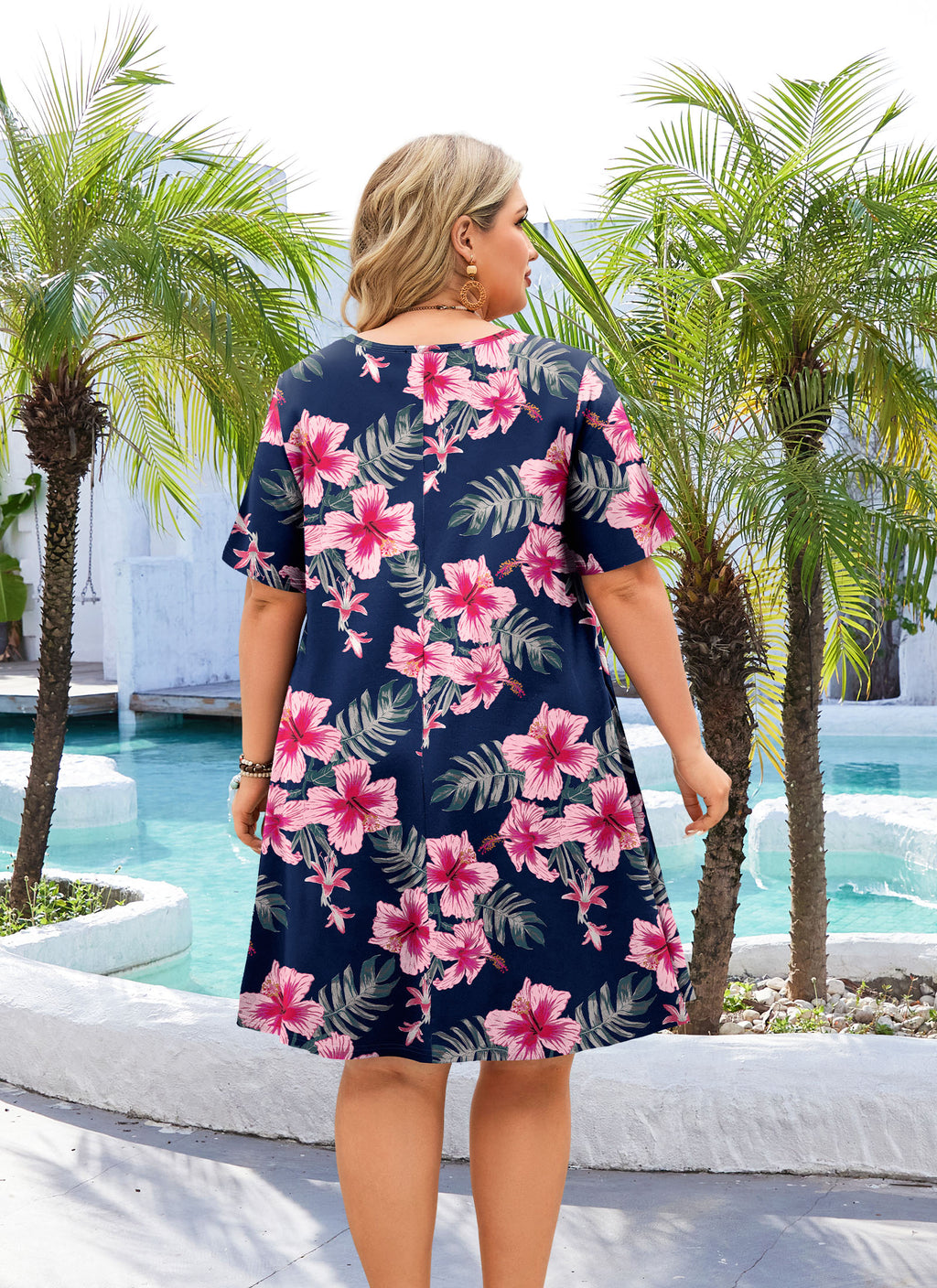 Women's Casual T-Shirt Dress Plus Size Summer Short Sleeve Crewneck Swing Dresses Beach Vacation