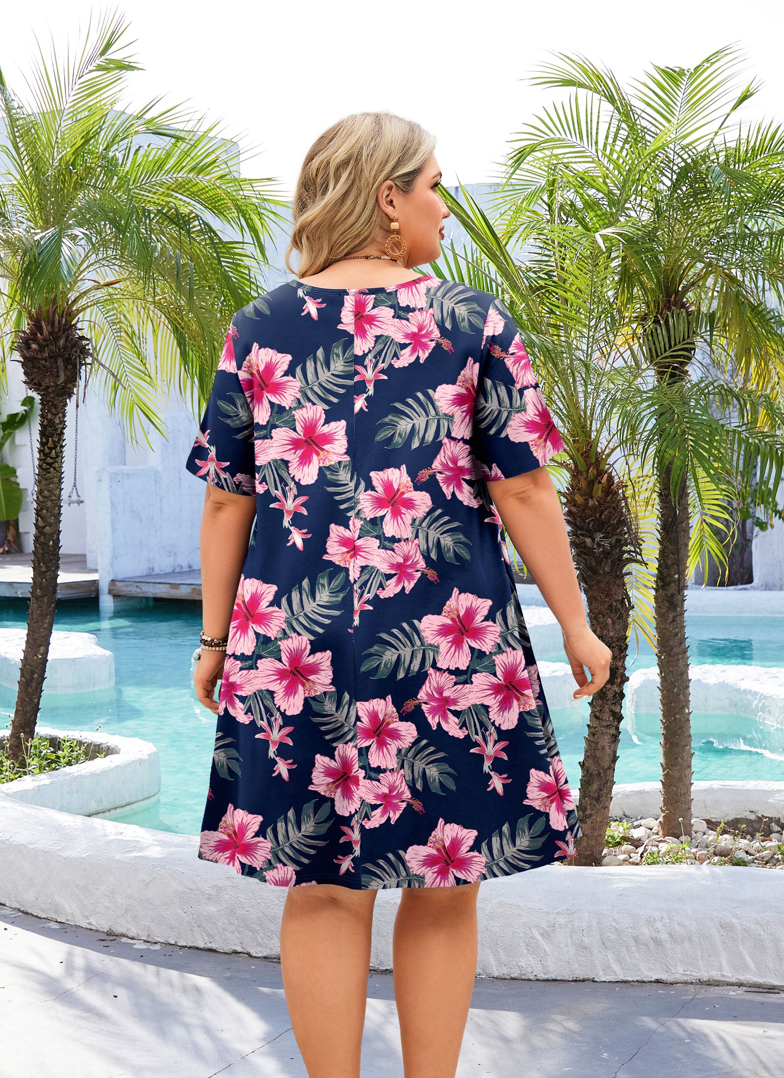 Women's Casual T-Shirt Dress Plus Size Summer Short Sleeve Crewneck Swing Dresses Beach Vacation