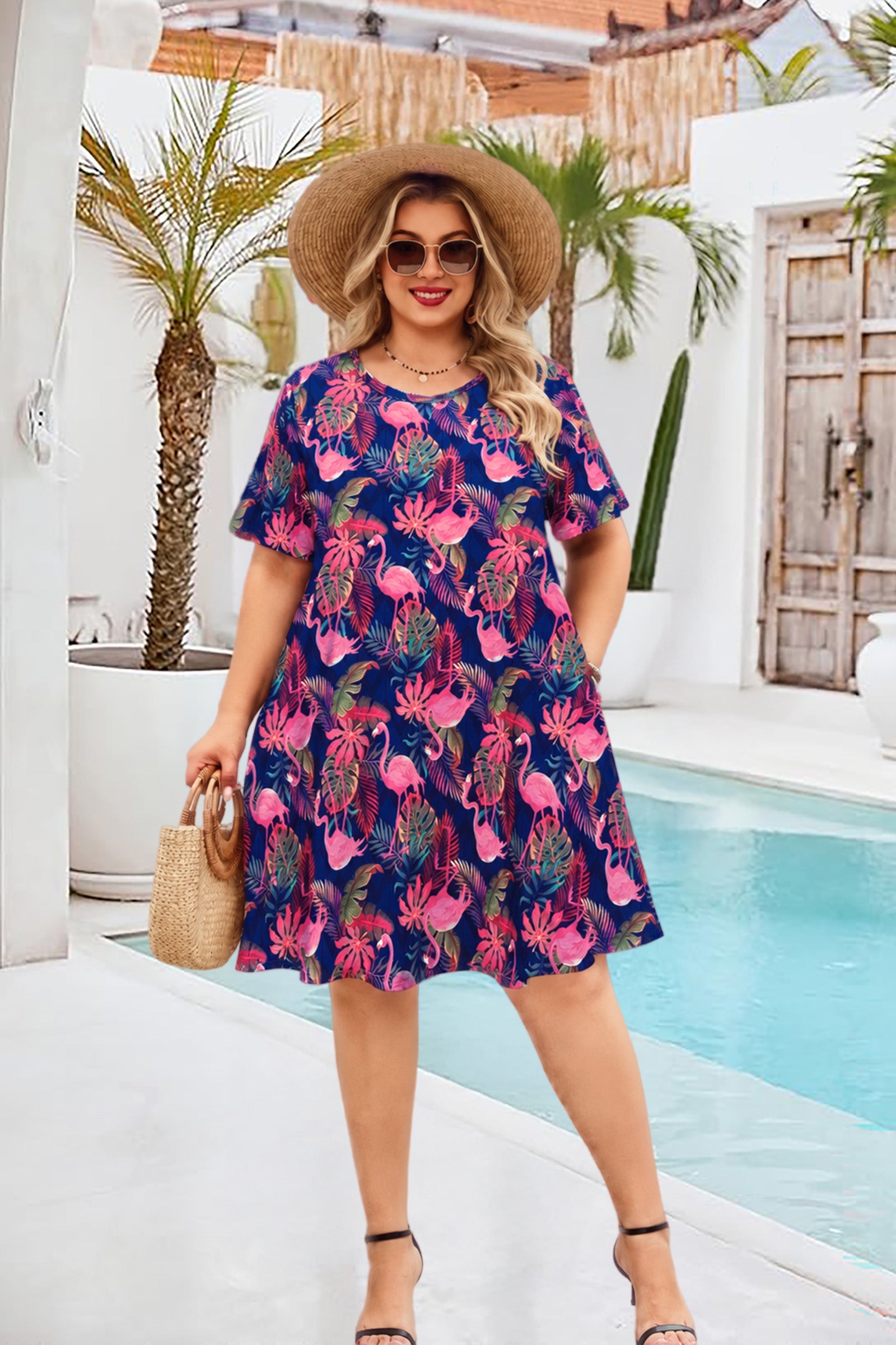 Women's Casual T-Shirt Dress Plus Size Summer Short Sleeve Crewneck Swing Dresses Beach Vacation
